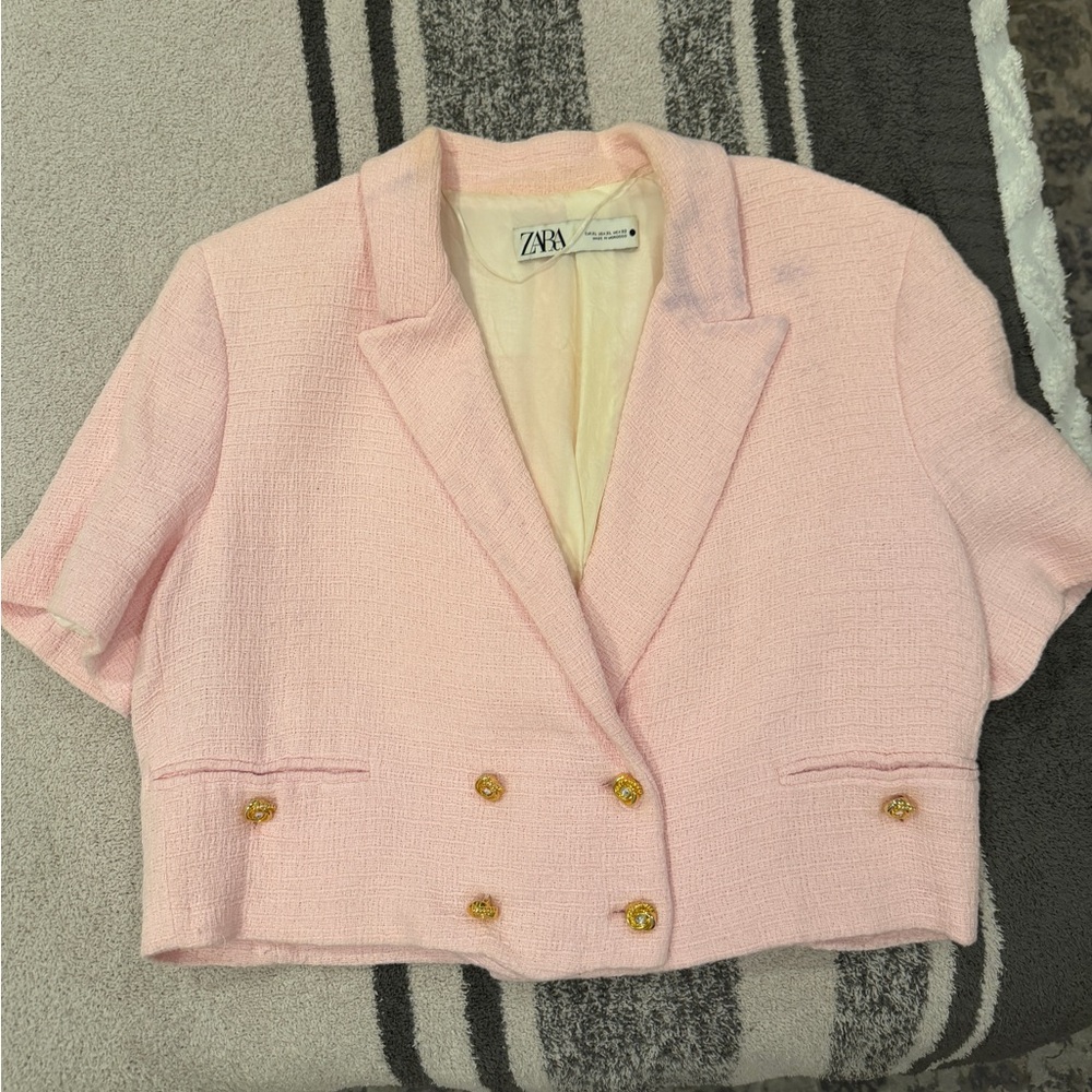 Zara Light Pink Textured Blazer